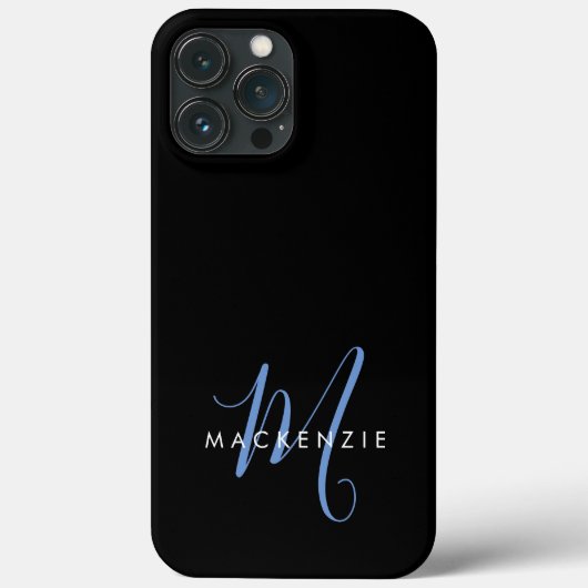 Elegant modern zwart blauw Script-monogram Case-Mate iPhone Case (Achterkant)