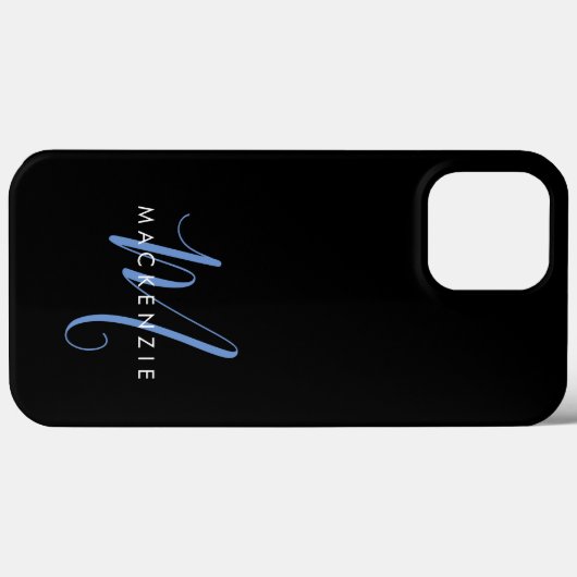 Elegant modern zwart blauw Script-monogram Case-Mate iPhone Case (Achterkant (horizontaal))