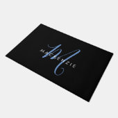 Elegant modern zwart blauw Script-monogram Deurmat (Schuin)