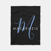Elegant modern zwart blauw Script-monogram Fleece Deken (Voorkant)