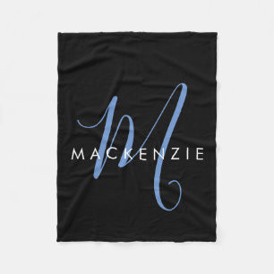 Elegant modern zwart blauw Script-monogram Fleece Deken