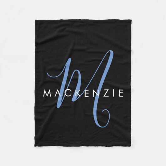 Elegant modern zwart blauw Script-monogram Fleece Deken (Voorkant)