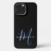 Elegant modern zwart blauw Script-monogram iPhone Hoesje (Achterkant)