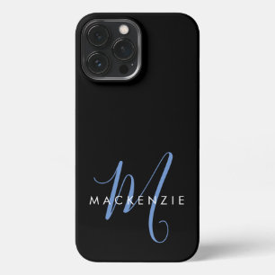 Elegant modern zwart blauw Script-monogram iPhone 13 Pro Max Hoesje