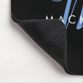 Elegant modern zwart blauw Script-monogram Muismat (Hoek)