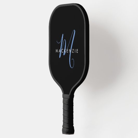 Elegant modern zwart blauw Script-monogram Pickleball Paddle (Links)