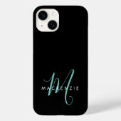 Elegant modern zwart Blauwgroen Script-monogram Case-Mate iPhone Case (Achterkant)