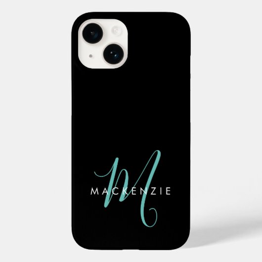 Elegant modern zwart Blauwgroen Script-monogram Case-Mate iPhone Case (Achterkant)