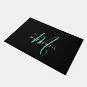 Elegant modern zwart Blauwgroen Script-monogram Deurmat (Schuin)