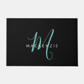 Elegant modern zwart Blauwgroen Script-monogram Deurmat (Voorkant)