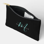 Elegant modern zwart Blauwgroen Script-monogram Etui (Open)