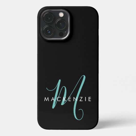 Elegant modern zwart Blauwgroen Script-monogram iPhone Hoesje (Achterkant)