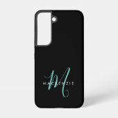 Elegant modern zwart Blauwgroen Script-monogram Samsung Galaxy Hoesje (Achterkant)