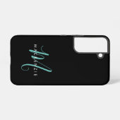 Elegant modern zwart Blauwgroen Script-monogram Samsung Galaxy Hoesje (Achterkant horizontaal)