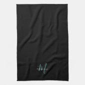 Elegant modern zwart Blauwgroen Script-monogram Theedoek (Verticaal)