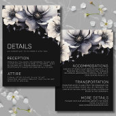 Elegant Modern Zwart Bloemen Bruiloft Details Informatiekaartje