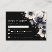 Elegant Modern Zwart Bloemen Bruiloft RSVP Informatiekaartje (Voorkant)