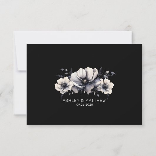 Elegant Modern Zwart Bloemen Bruiloft RSVP Notitiekaartje (Achterkant)