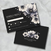 Elegant Modern Zwart Bloemen Bruiloft RSVP Notitiekaartje