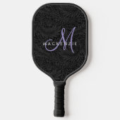 Elegant Modern Zwart Bloemig Paars Schrift Monogra Pickleball Paddle (Achterkant)