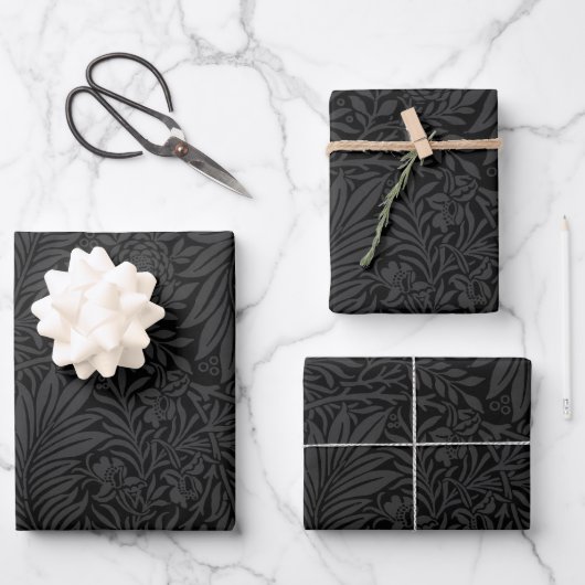 Elegant modern zwart bloempatroon inpakpapier vel (Voorkant)
