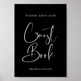 Elegant & Modern Zwart bruiloft Guestbook teken Poster