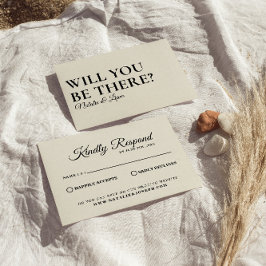 Elegant Modern Zwart & Cream Retro Bold Bruiloft RSVP Kaartje