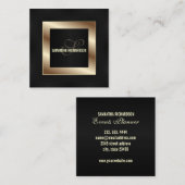 Elegant Modern Zwart en Faux Gold Script Vierkante Visitekaartje (Voorkant / Achterkant)