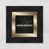 Elegant Modern Zwart en Faux Gold Script Vierkante Visitekaartje (Voorkant)
