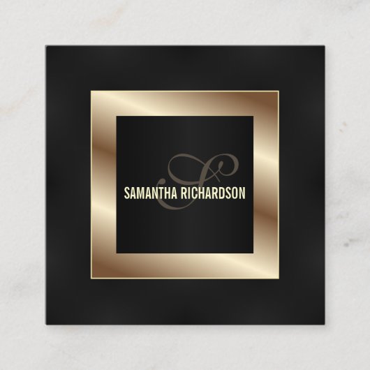 Elegant Modern Zwart en Faux Gold Script Vierkante Visitekaartje (Voorkant)