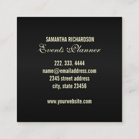 Elegant Modern Zwart en Faux Gold Script Vierkante Visitekaartje (Achterkant)