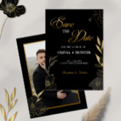 Elegant Modern Zwart en Goud Bloemen Save The Date