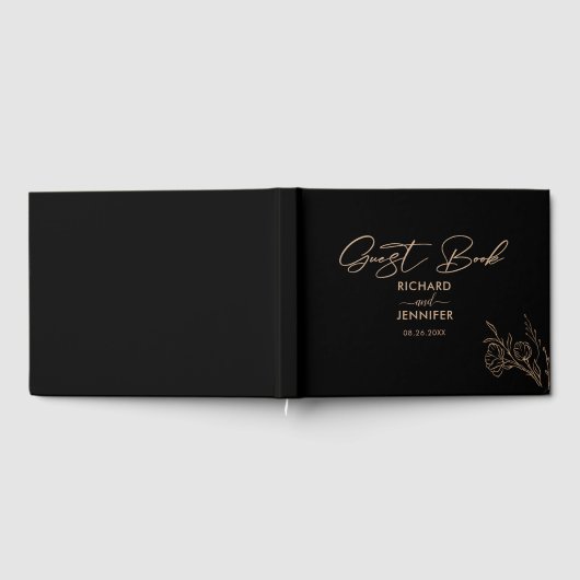 Elegant & modern zwart en goud bruiloft gastenboek (Volledig)