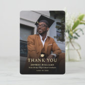 Elegant Modern Zwart en Goud Foto Afstuderen Bedankkaart (Staand voorkant)