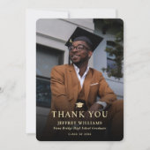 Elegant Modern Zwart en Goud Foto Afstuderen Bedankkaart (Voorkant)