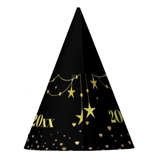 Elegant Modern Zwart en goud Gelukkig Nieuwjaar Feesthoedjes (Achterkant)