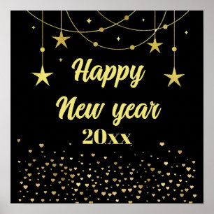 Elegant Modern Zwart en goud Gelukkig Nieuwjaar Poster