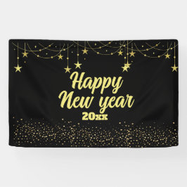 Elegant Modern Zwart en Goud Gelukkig Nieuwjaar Spandoek