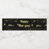 Elegant Modern Zwart en goud Gelukkig Nieuwjaar Waterfles Etiket (Enkel label)