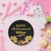 Elegant Modern Zwart en goud Happy Retirement Papieren Bordje (Feest)
