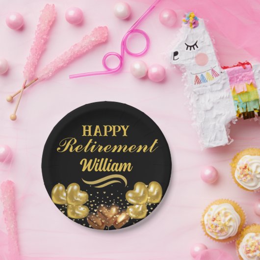 Elegant Modern Zwart en goud Happy Retirement Papieren Bordje (Feest)