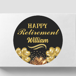 Elegant Modern Zwart en goud Happy Retirement Ronde Sticker