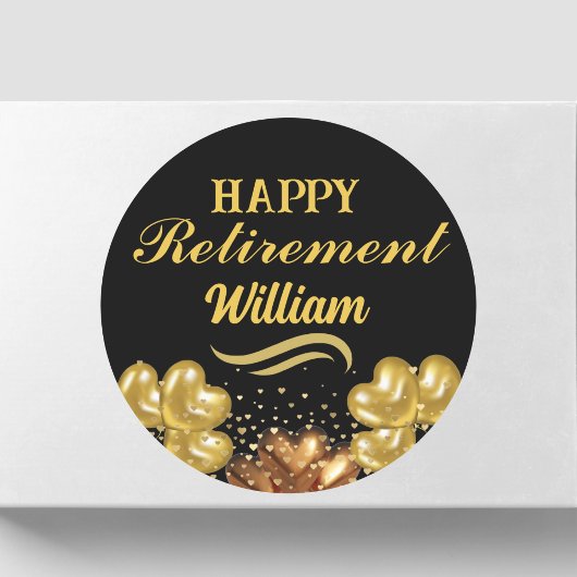 Elegant Modern Zwart en goud Happy Retirement Ronde Sticker