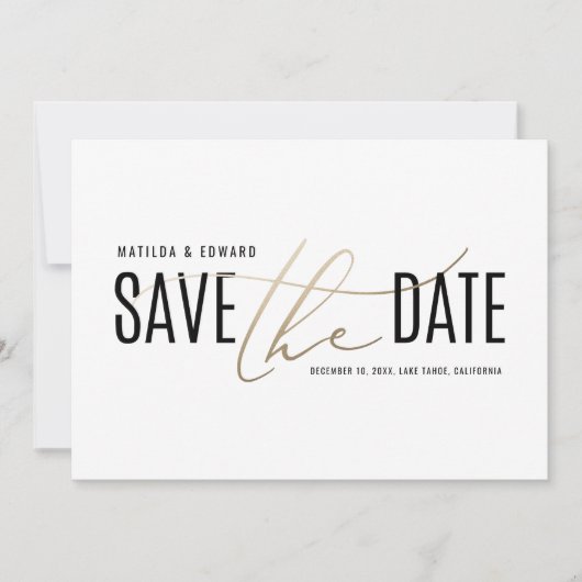 Elegant modern zwart en goud met uitzondering van  save the date (Voorkant)