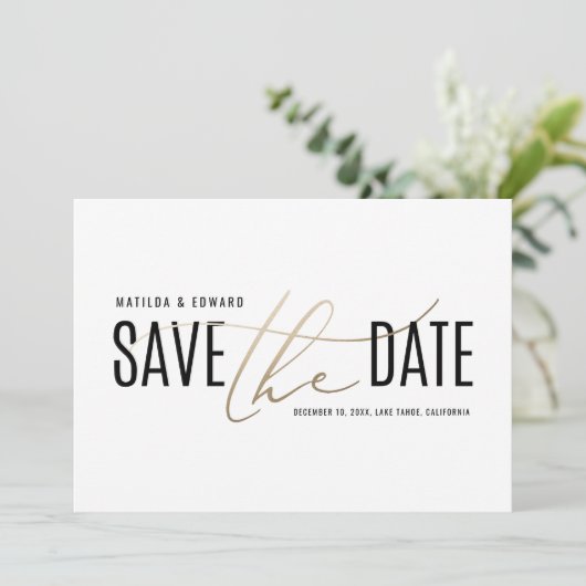 Elegant modern zwart en goud met uitzondering van save the date (Staand voorkant)