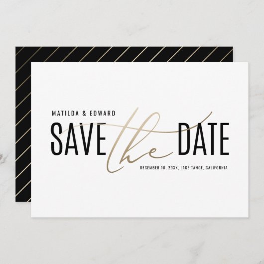 Elegant modern zwart en goud met uitzondering van save the date (Voorkant / Achterkant)