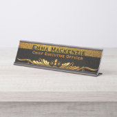 Elegant Modern Zwart en Gouden Bureaunaam Bord Bureau Naambordje (Voorkant)