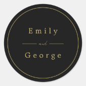 Elegant modern zwart en goudkleurig huwelijk ronde sticker (Voorkant)