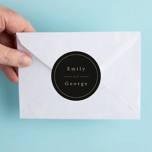 Elegant modern zwart en goudkleurig huwelijk ronde sticker