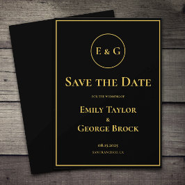 Elegant modern zwart en goudmonogram huwelijk save the date